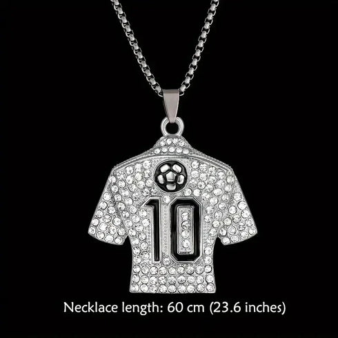 Fully Iced Soccer Jersey Number10 Titanium CZ Hip Hop Bling Pendant Necklace