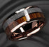 Men 8mm Tungsten Rose Gold Plated Silver Koa Wood Inlay Engagement Wedding Band