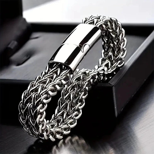 Stylish Men's High Quality Titanium Steel Double Curb Chain Magnetic Bracelet