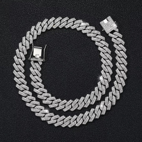 2-Pc ICED OUT 14K Gold Plated Gold/Silver CZ Cuban Chain Bracelet & Necklace Set