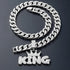 3-Pcs FULLY ICED 14K White Gold Plated CZ Crowned King Cuban Necklace & Bracelet