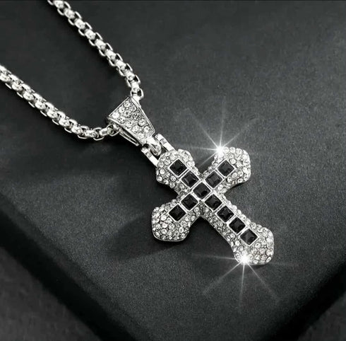 Men's Exquisite Iced Micro Pave 14K Gold Plated CZ Nail Cross Pendant Necklace