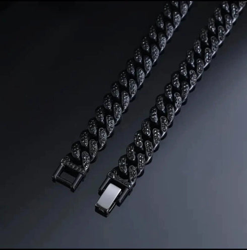 2Pcs Men Iced Out Gun Black Rhodium Plated CZ Cuban Link 55CM Necklace & Bracelet Set