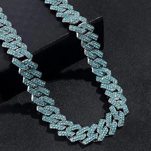 2Pc FULLY ICED 14K White Gold Plated CZ Miami Cuban Link Chain Necklace & Bracelet