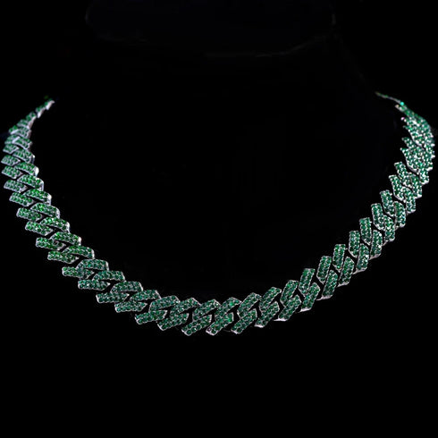 2Pcs Bling Gun Black FULLY ICED Rhodium Plated CZ Cuban Chain Necklace+Bracelet