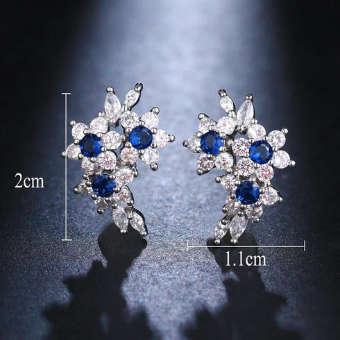 Luxury Cubic Zirconia Blue Sapphire 14K White Gold Plated Earrings for Women