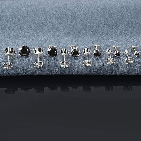 6 Pairs 316L Surgical Steel Black CZ 3/4/5/6/7/8mm Solitaire Men Women Earrings