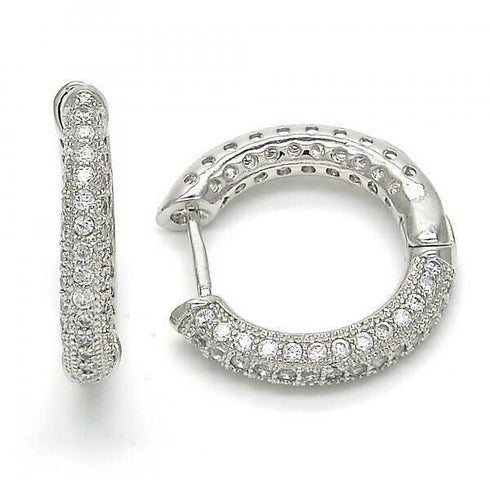 14K White Gold Plated Micro Pave Cubic Zirconia Men & Women Huggie Hoop Earrings