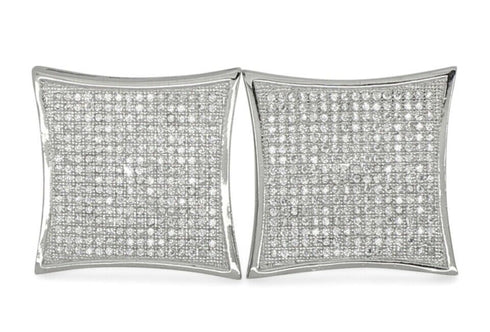 Micro Pave Kite Square 14K White Gold Plated Cubic Zircon Men Women Stud Earring