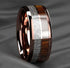 Men 8mm Tungsten Rose Gold Plated Silver &Koa Wood Inlay Engagement Wedding Band