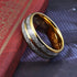 Men's 8mm Tungsten Yellow Gold Double Line Meteorite Inspired Domed Band