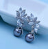 Stunning Gray Pearl Marquise 18K White Gold-Plated Cubic Zirconia Bridal Earring