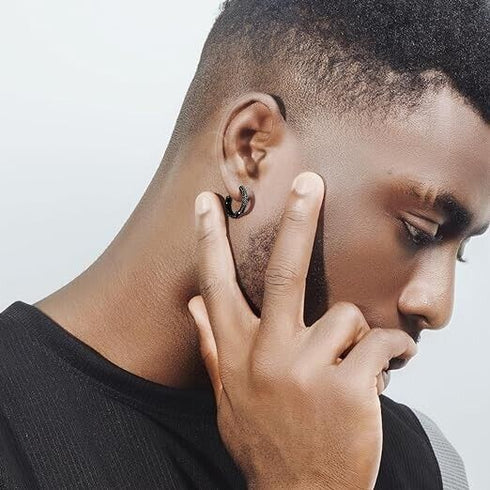 Fully Iced Rhodium Plated Pave 3D Black CZ Honey Comb Men & Women Hoop Earring