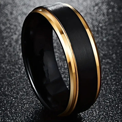 Men's 8mm Tungsten Comfort-Fit Black & 18K Gold Trim Engagement Wedding Band