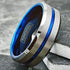 Men 8mm Tungsten Brushed Silver W/Blue Grooved Center Beveled-Edges Wedding Band