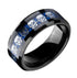 Men 8mm Titanium Black/Blue Laser Skull Carbon Fiber/Matte Black CZ Wedding Band