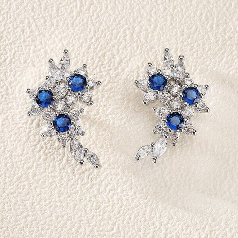 Luxury Cubic Zirconia Blue Sapphire 14K White Gold Plated Earrings for Women