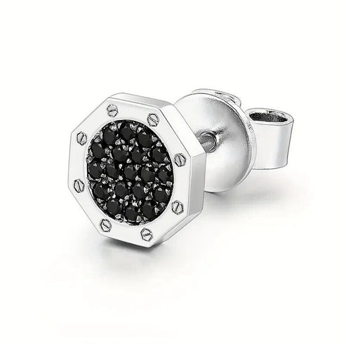 Octagon Micro Pave 14K White Gold Plated Cubic Zirconia Men's Stud Earrings