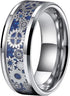 Men 8mm Tungsten Blue Carbon Fiber Steampunk Gear Inlay Comfort-Fit Wedding Ring