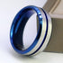 Men 8mm Tungsten Brushed Silver W/Blue Grooved Center Beveled-Edges Wedding Band