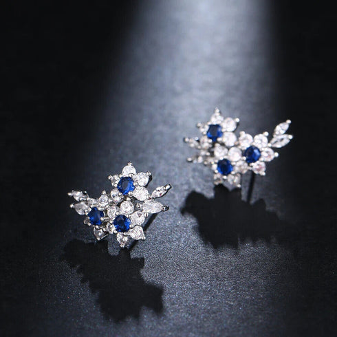 Luxury Cubic Zirconia Blue Sapphire 14K White Gold Plated Earrings for Women