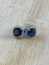 14K White Gold Plated Cushion Cut Square Blue Cubic Zirconia Men Women Earrings