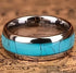 Men 8mm Tungsten Turquoise Domed Polished Carbon Fiber Comfort-Fit Wedding Band