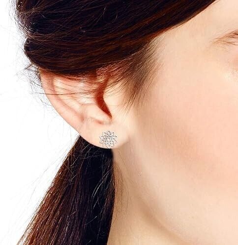 2 Pairs Titanium Steel Black Silver Lotus Mandala Flower Men Women Stud Earrings