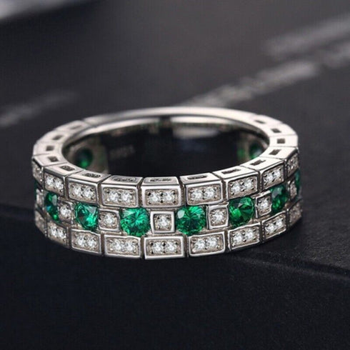 Spectacular Engagement Ring 14K White Gold Plated Green CZ Wedding Band