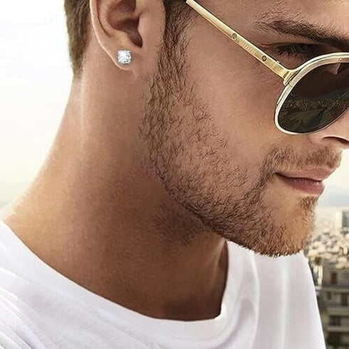 2 Pairs of 316L Surgical-Steel Black & Silver Square CZ Men Women Stud Earrings