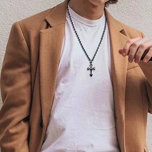 Good Luck Amulet Obsidian Cross Beaded Pendant Necklace