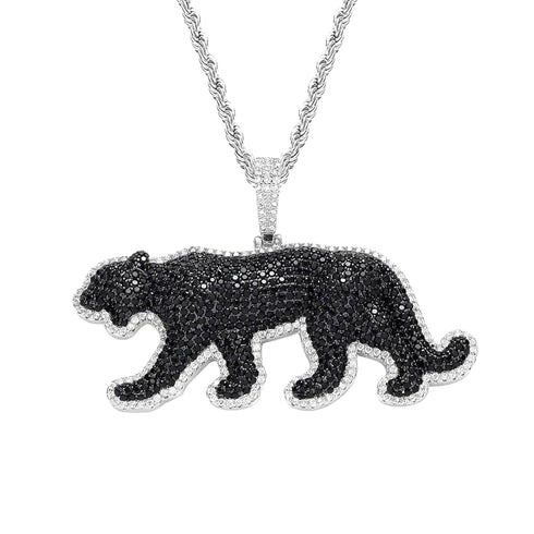 Iced Out 14K Gold Plated Cubic Zirconia Black Jaguar Panther Pendant Necklace