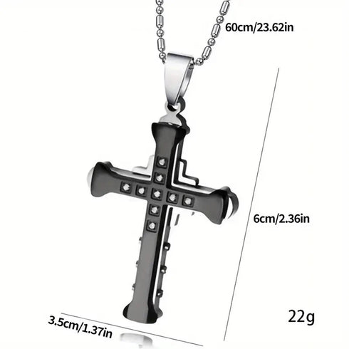 Titanium Stylish & Elegant Black/Gold Cubic Zirconia Cross Pendant Necklace