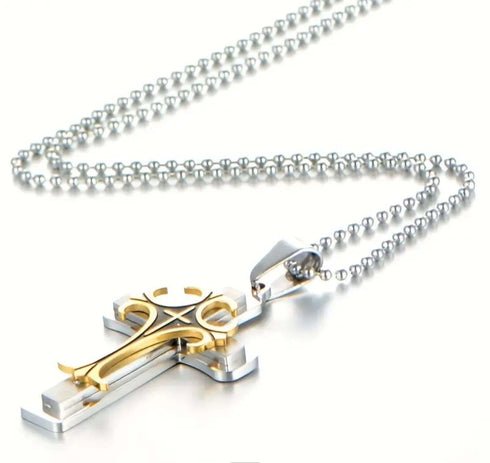 Titanium Creative Multi-Layer Gold Silver Cross/CZ Owl Pendant Necklace