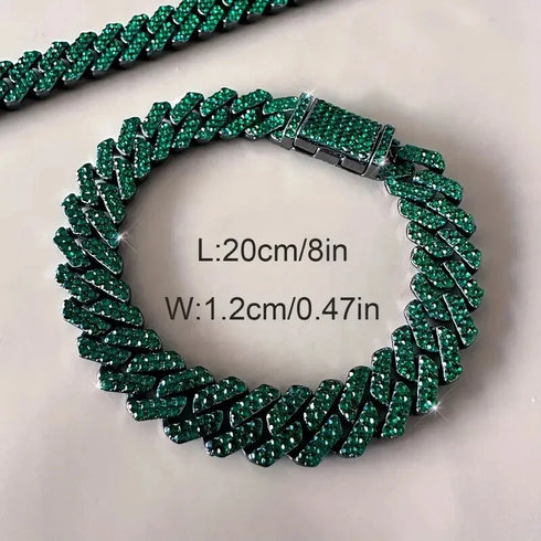 2Pcs FULLY ICED Bling Gun Black Rhodium Plated CZ Cuban Chain Necklace+Bracelet