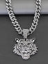 3 Pc Iced Out 14K Gold Plated CZ Tiger Head Pendant & Cuban Chain Necklace & Bracelet