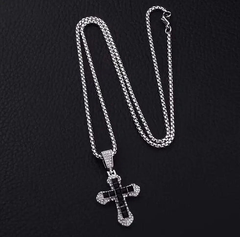 Men's Exquisite Iced Micro Pave 14K Gold Plated CZ Nail Cross Pendant Necklace