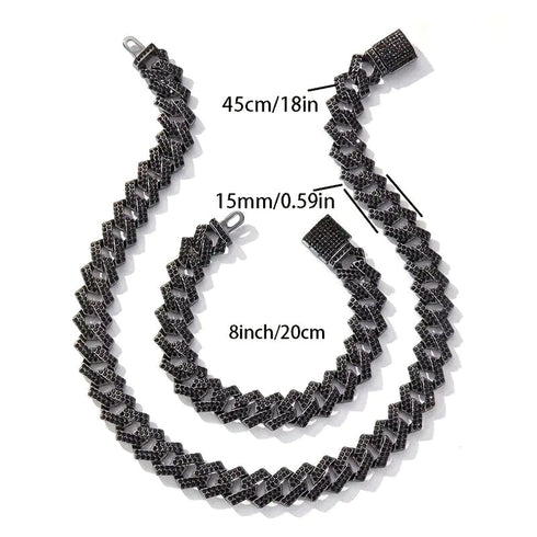 2 Pc FULLY ICED Black Rhodium Plated Cubic Zirconia Necklace & Bracelet