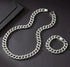 2Pc FULLY ICED 14K White Gold Plated CZ Miami Cuban Link Chain Necklace & Bracelet