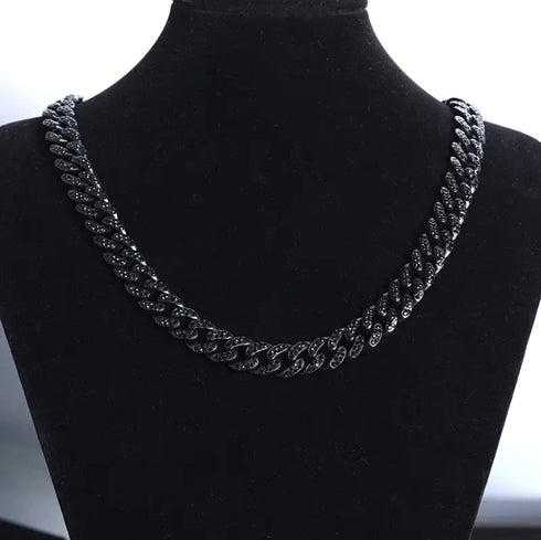 2Pcs Men Iced Out Gun Black Rhodium Plated CZ Cuban Link 55CM Necklace & Bracelet Set
