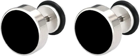 2 Pairs Of 316L Surgical Steel Punk Black & Silver Men Women Barbell Earrings