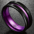 Men 8mm Tungsten Brushed Black Purple Grooved Center Beveled Edges Wedding Band