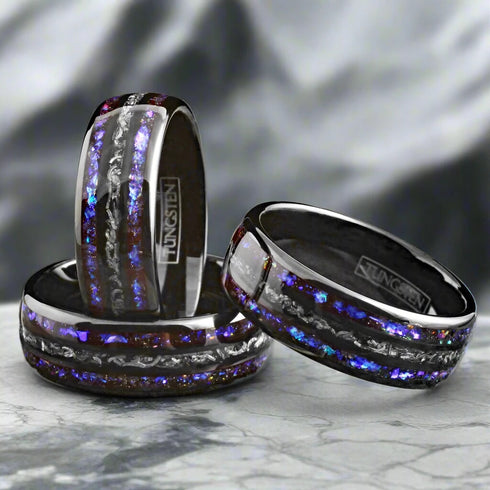 Men's 8mm Gunmetal Tungsten Nebula Meteorite Inspired Comfort-Fit Wedding Band