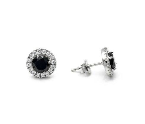 Paved Round Cut Black & White 18K White Gold Plated CZ Men & Women Stud Earrings