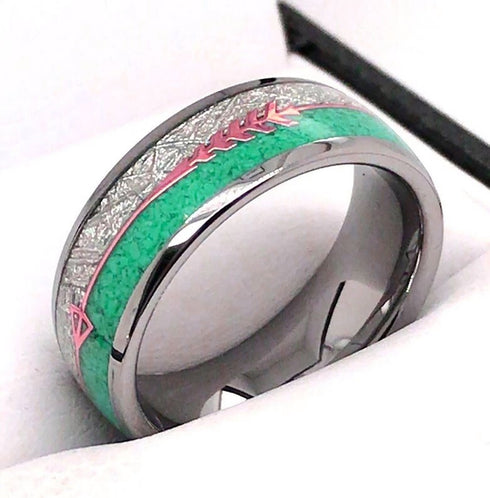 Men's 8mm Tungsten Cupid's Arrow Turquoise & Meteorite Inspired Wedding Band