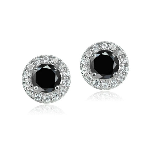 Paved Round Cut Black & White 18K White Gold Plated CZ Men & Women Stud Earrings