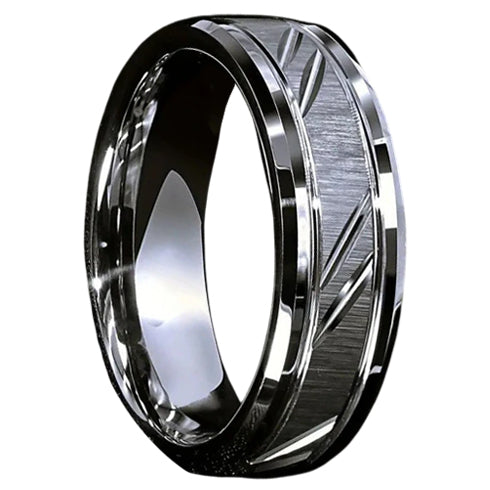 Avant-Garde Comfort-Fit Brushed Custom Cut Groove 8mm Tungsten Wedding Band