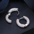 Fully Iced 18K White Gold Plated 3Row Honey Comb Zirconia Men Women Hoop Earring