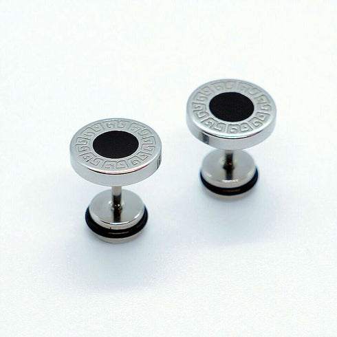 2Pairs 316L Surgical Steel Gold Silver Greek Key Pattern Men Women Stud Earrings