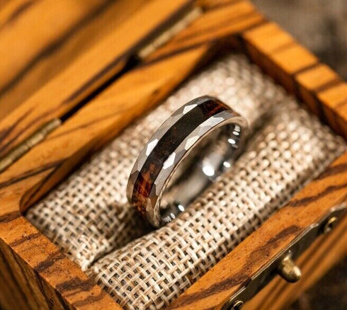 Men's 8mm Titanium Silver with Ironwood Inlay Comfort-Fit Polished Wedding Band
